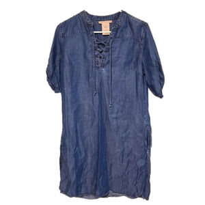 Philosophy Denim Tee Shirt Dress with Pockets and Corset Neck